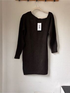 12th Tribe Brown Off-the-Shoulder Knit Sweater Mini Dress - Size M